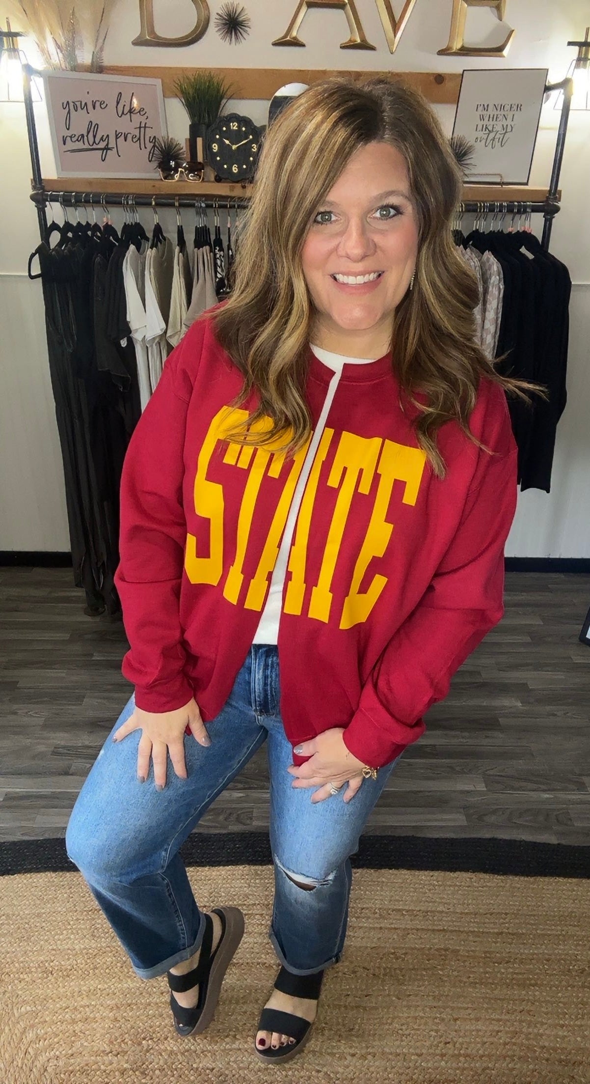 Cardinal & Yellow State Split Crewneck