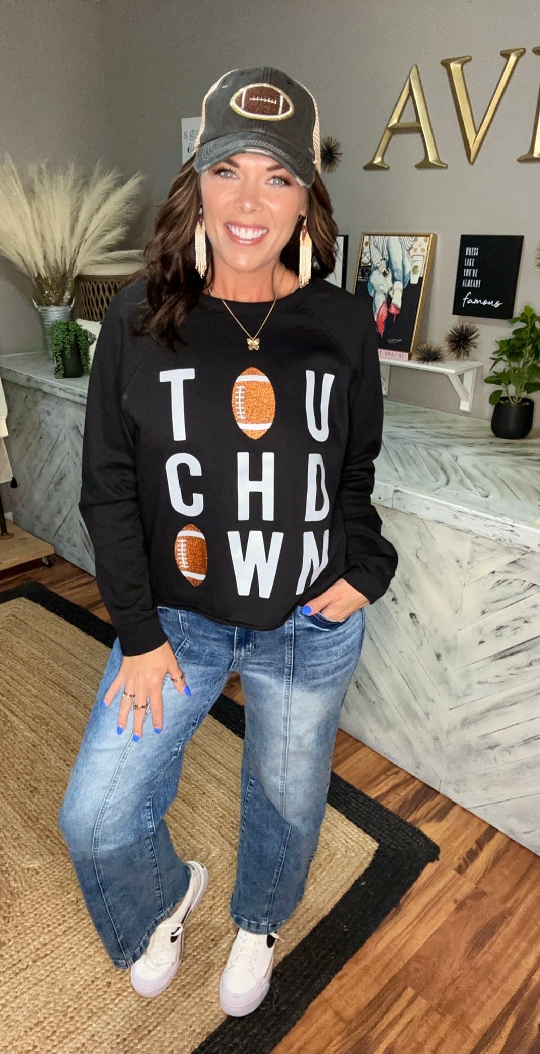 Black Glitter Football Touchdown Sweatshirt