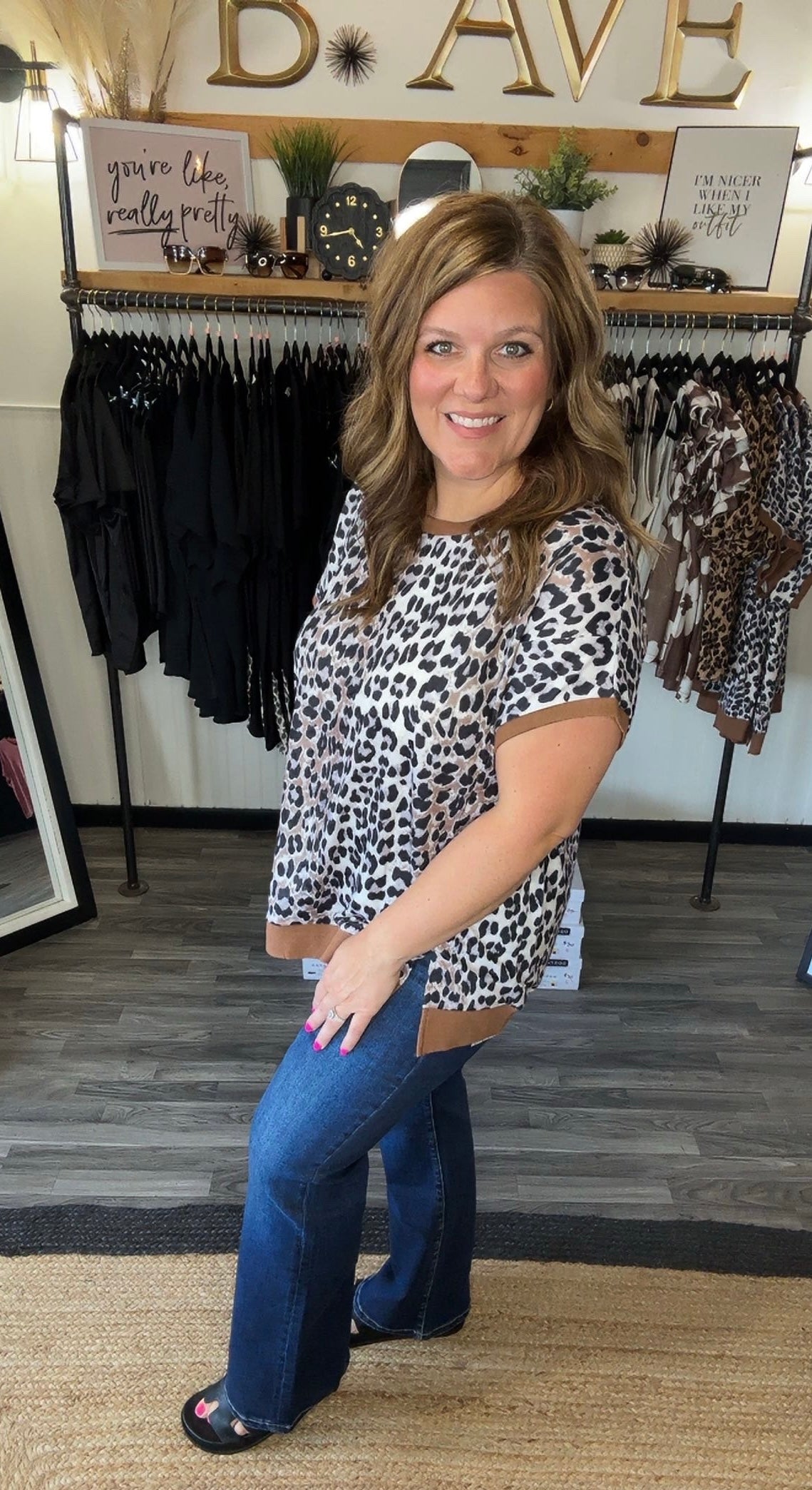 Leopard Print Contrast Trim Top