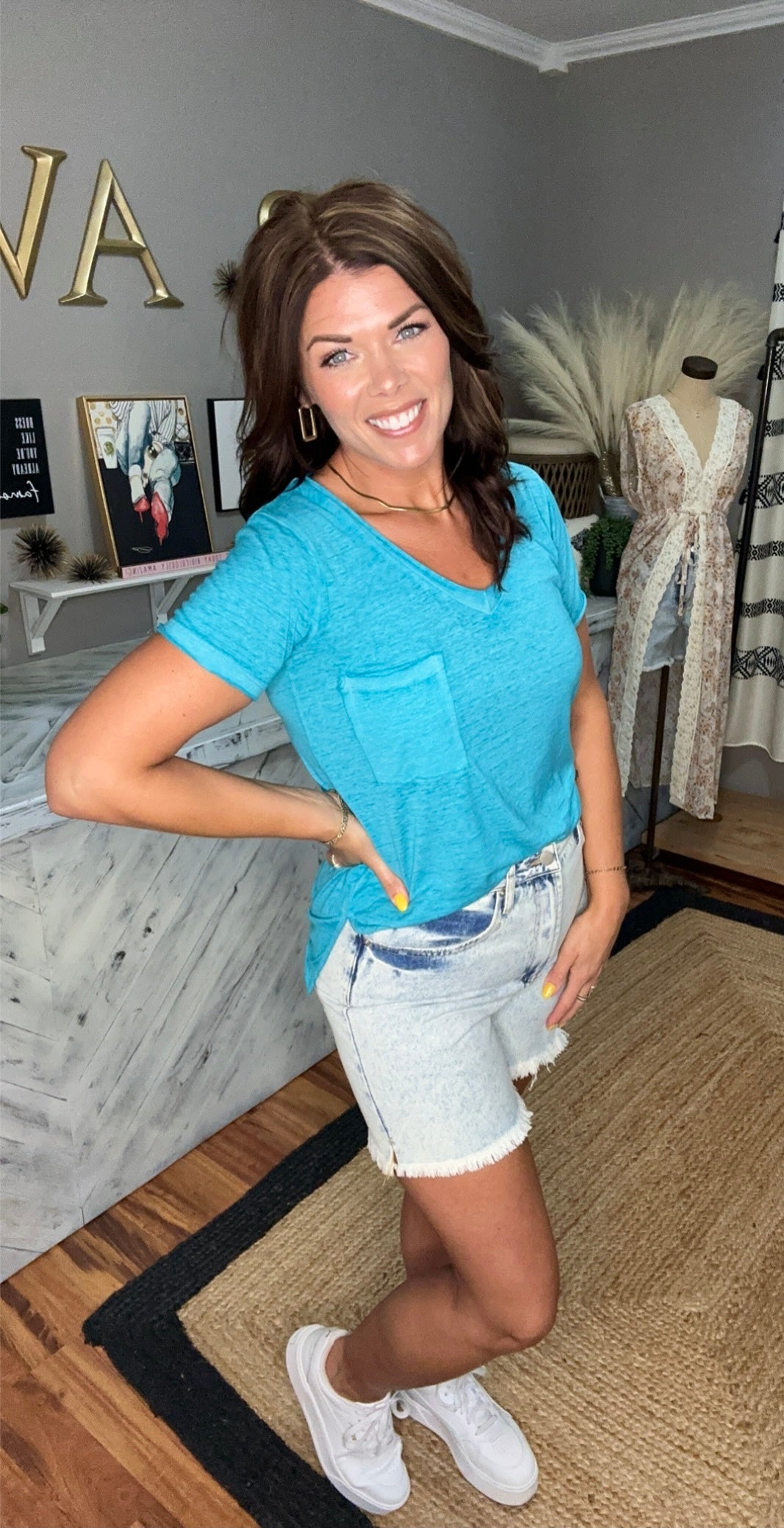 Light Teal Burnout Pocket Tee