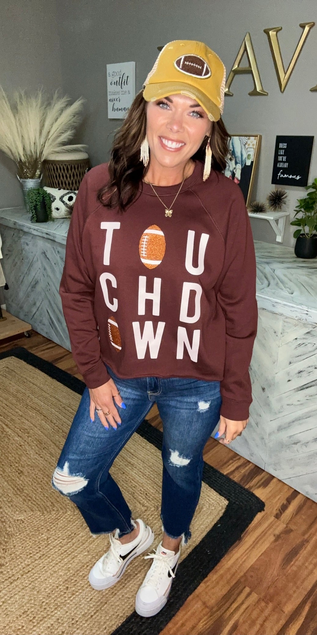 Brown Glitter Football Touchdown Sweatshirt