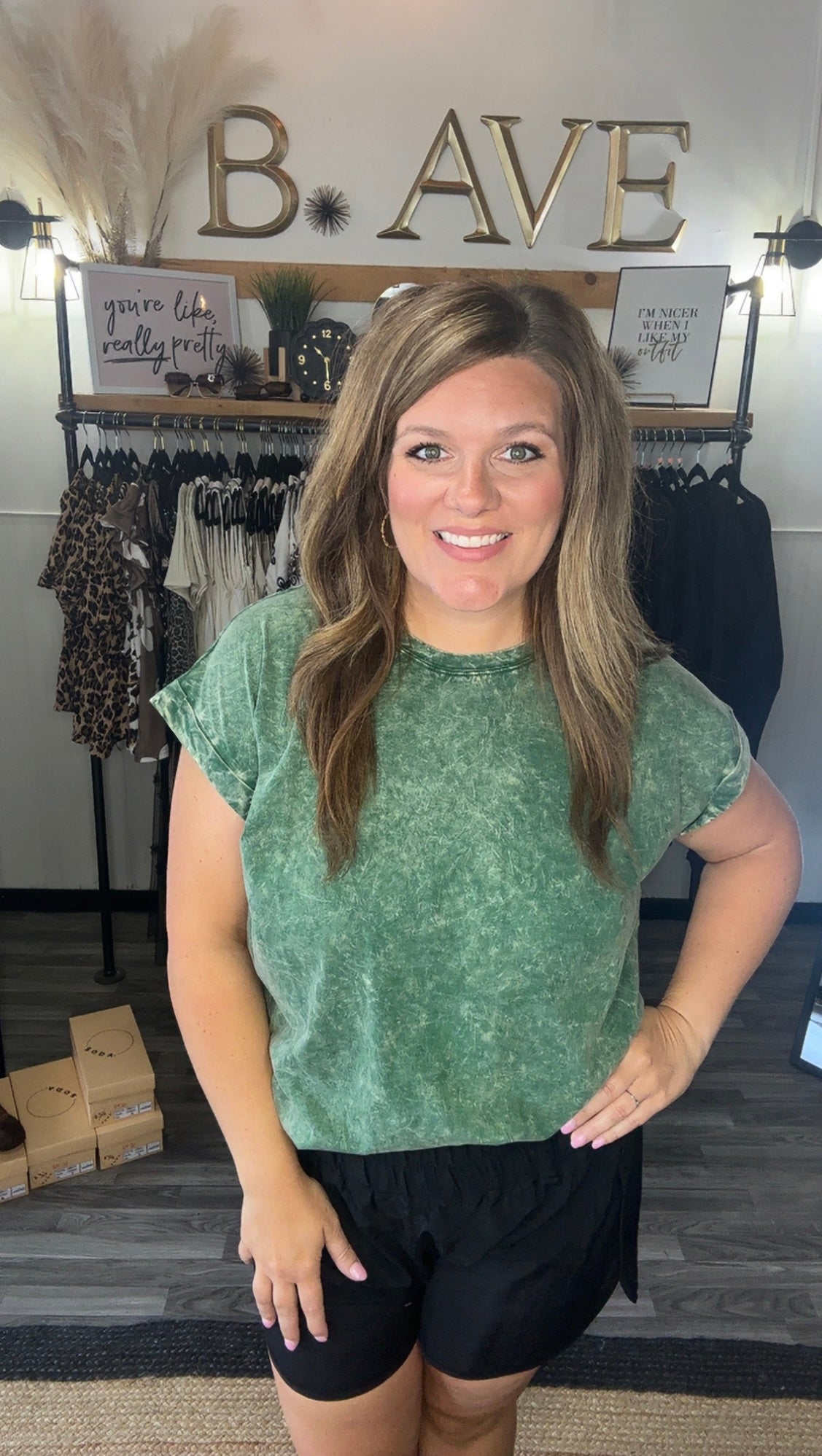Dark Green Crinkle Wash Tee