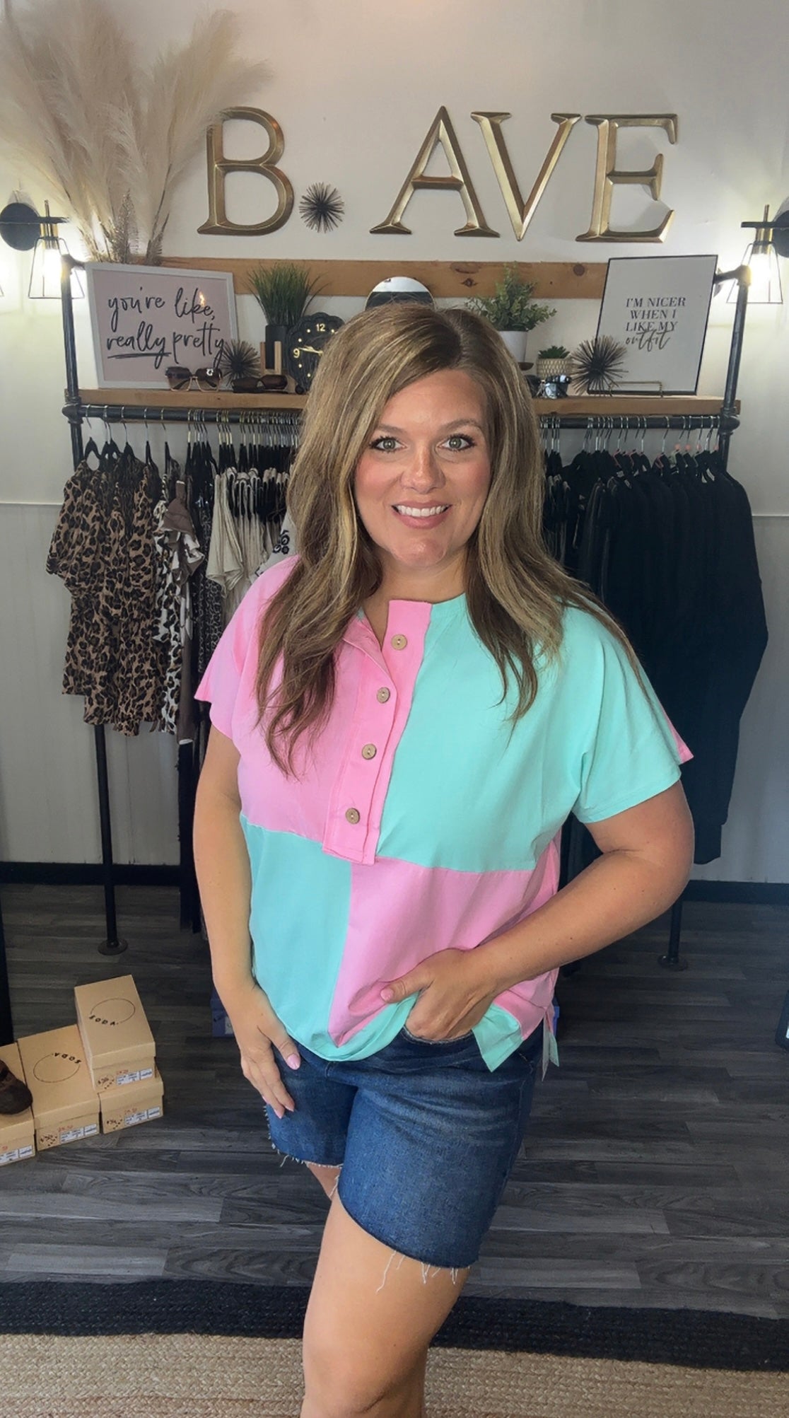 Pink & Mint Two Tone Top
