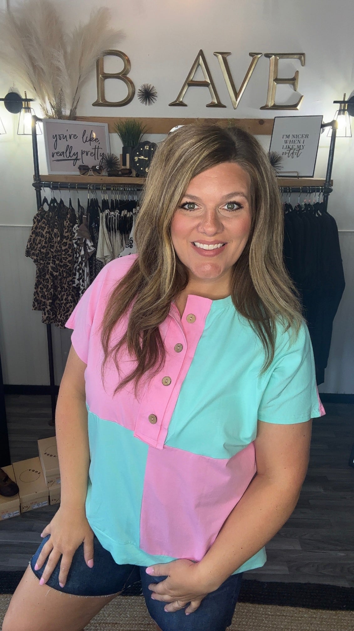 Pink & Mint Two Tone Top