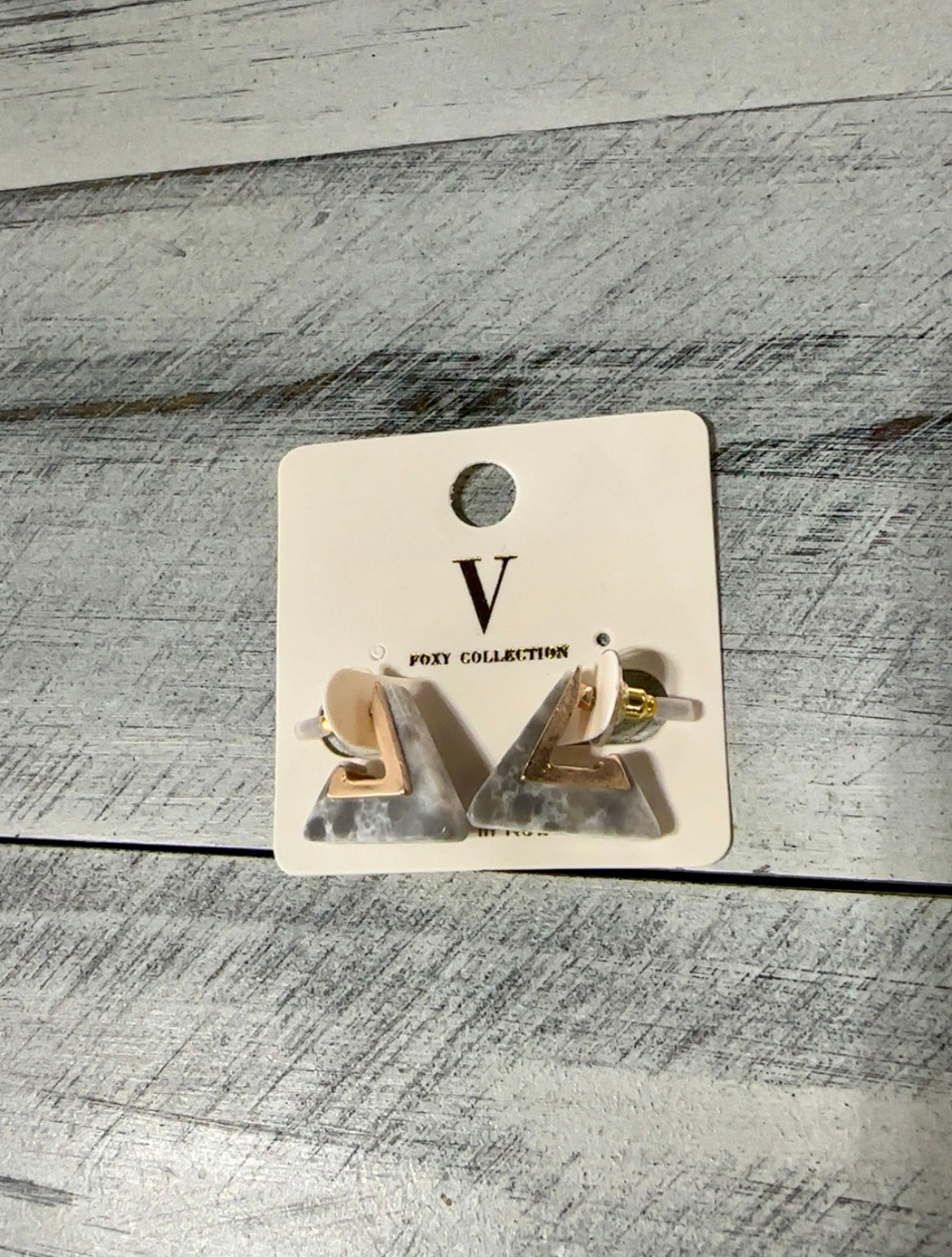 Marble Resin & Gold Triangle Stud Earrings