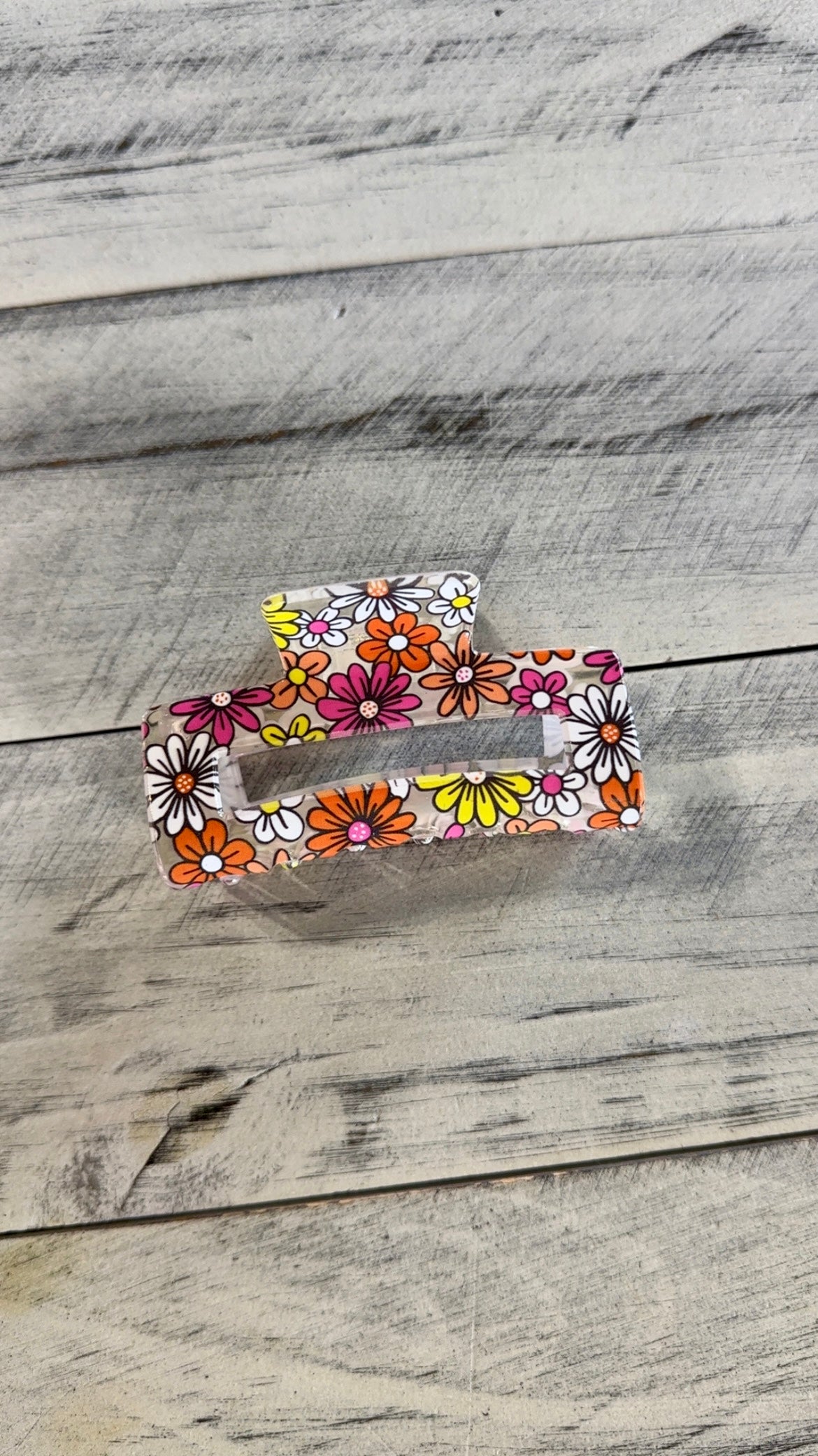 Clear Floral Rectangle Hair Clip