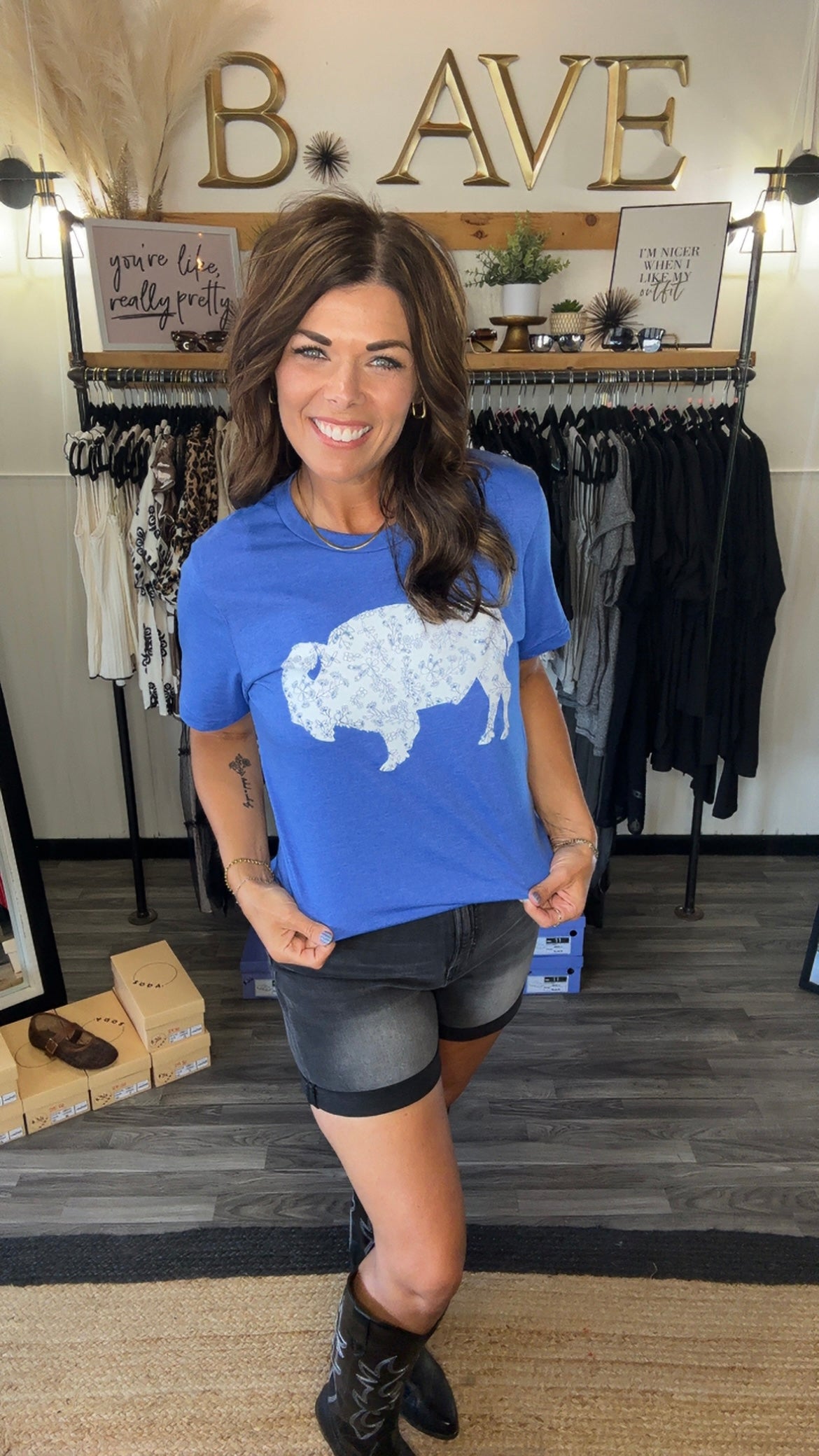 Blue Floral Buffalo Graphic Tee