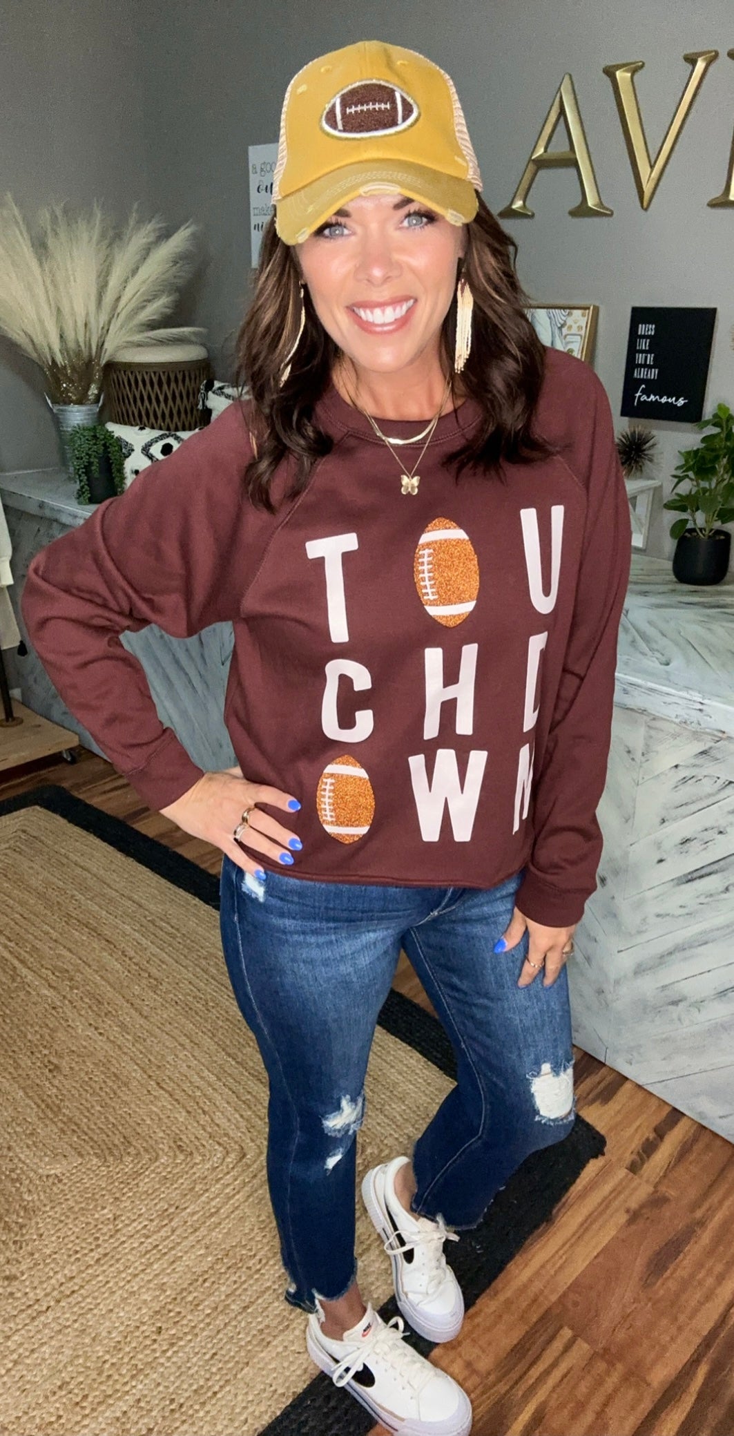 Brown Glitter Football Touchdown Sweatshirt