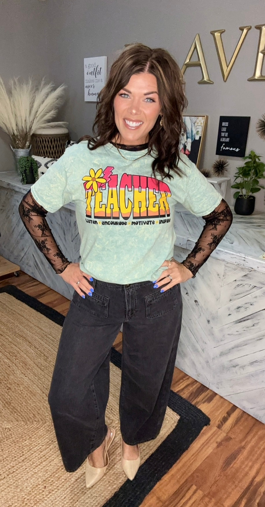 Mint Mineral Washed Teacher Encouragement Graphic Tee