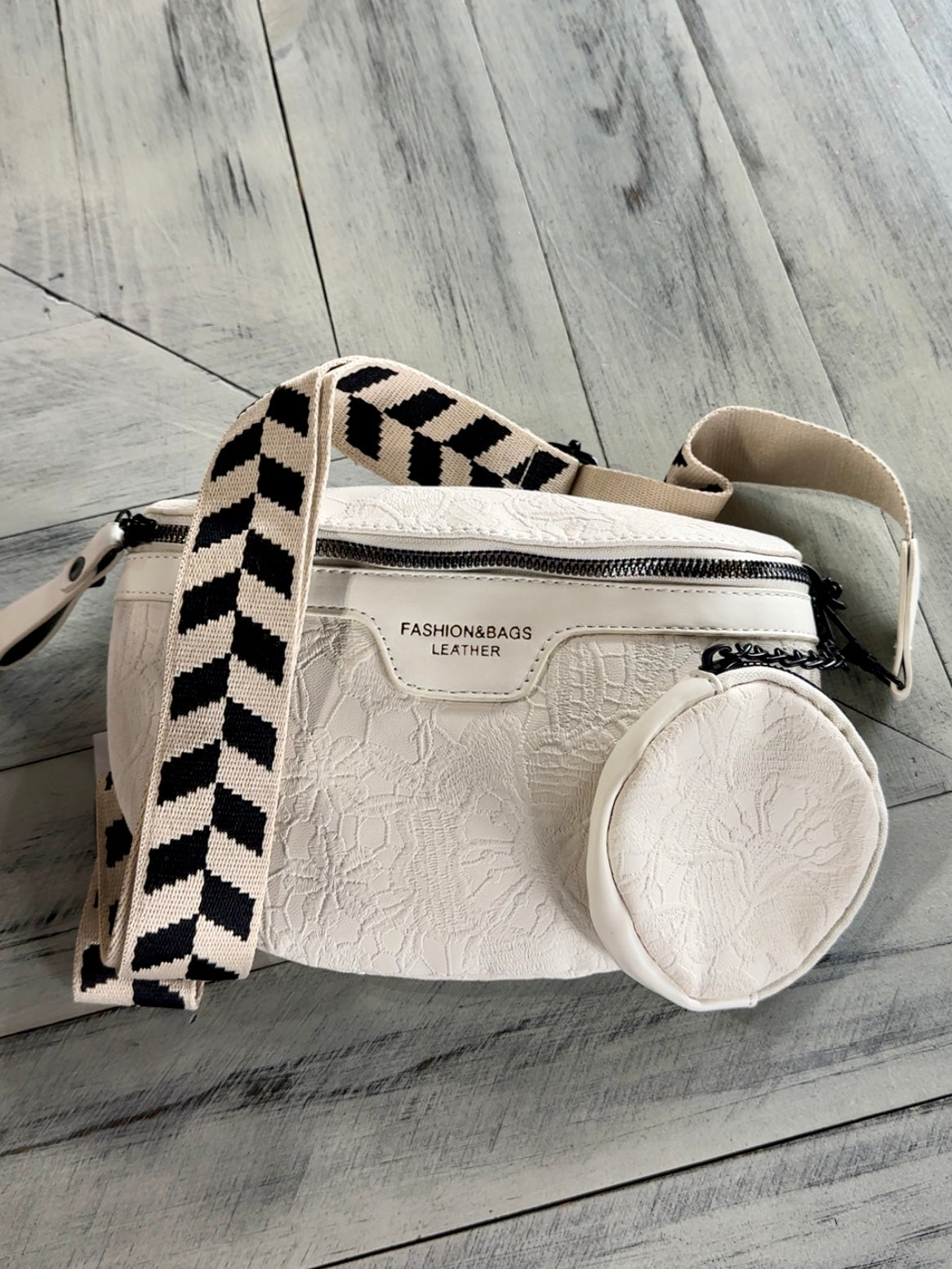 Chevron Strap Leather Shoulder Bag
