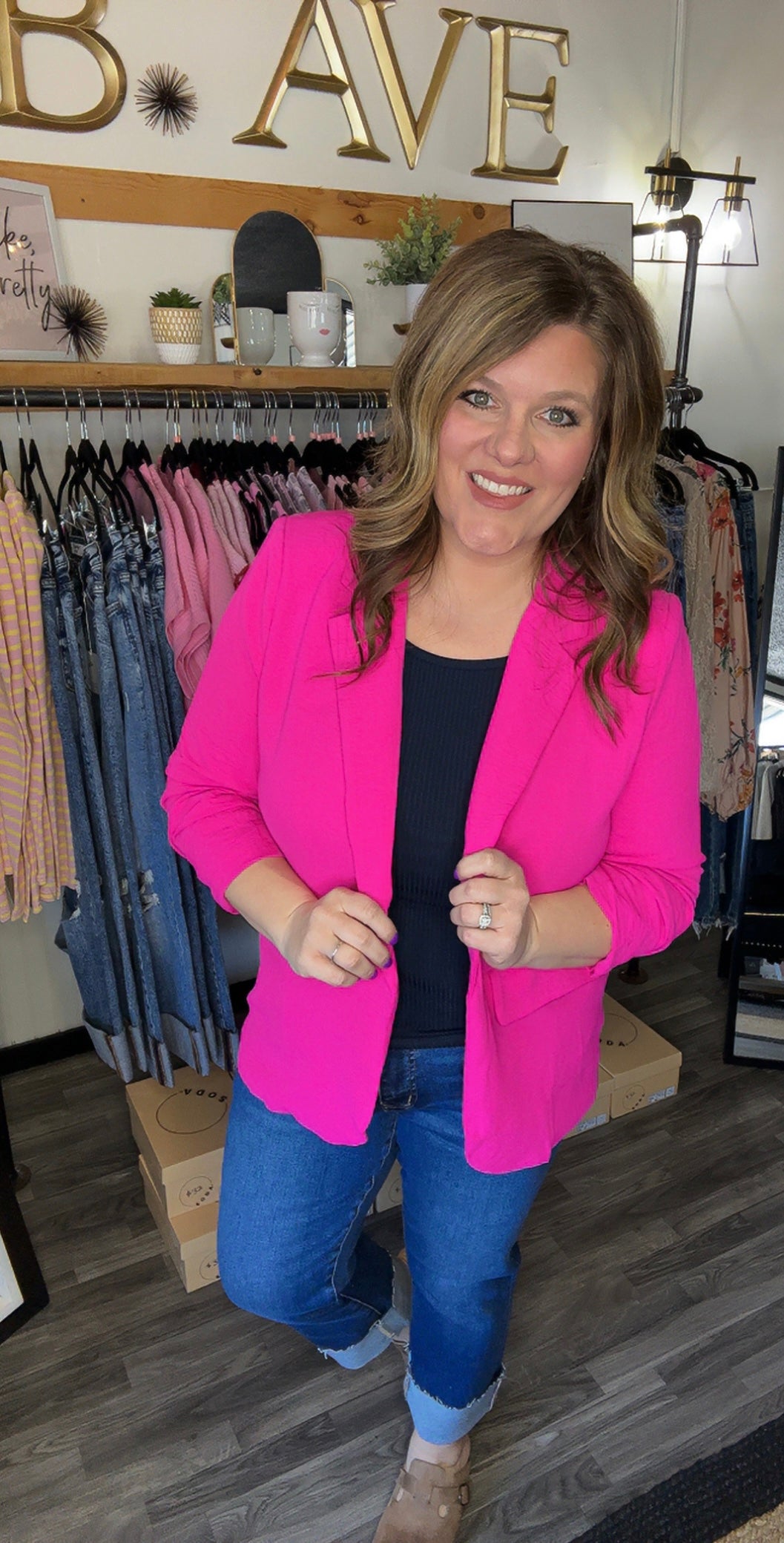 Hot Pink Lightweight Ruched Sleeve Blazer