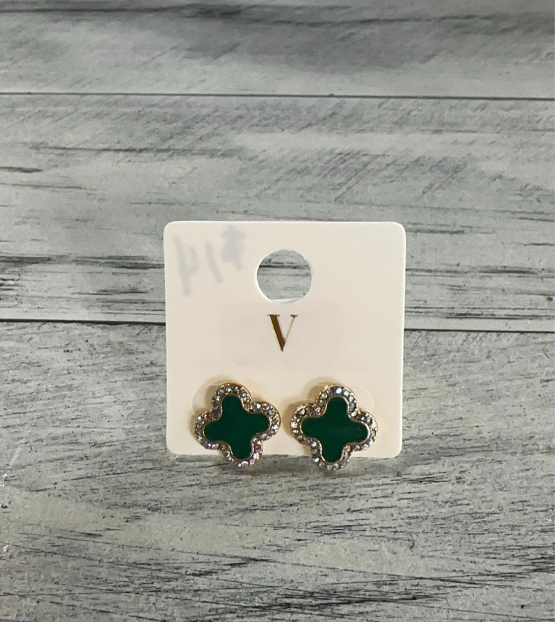 Clover & Rhinestone Stud Earrings