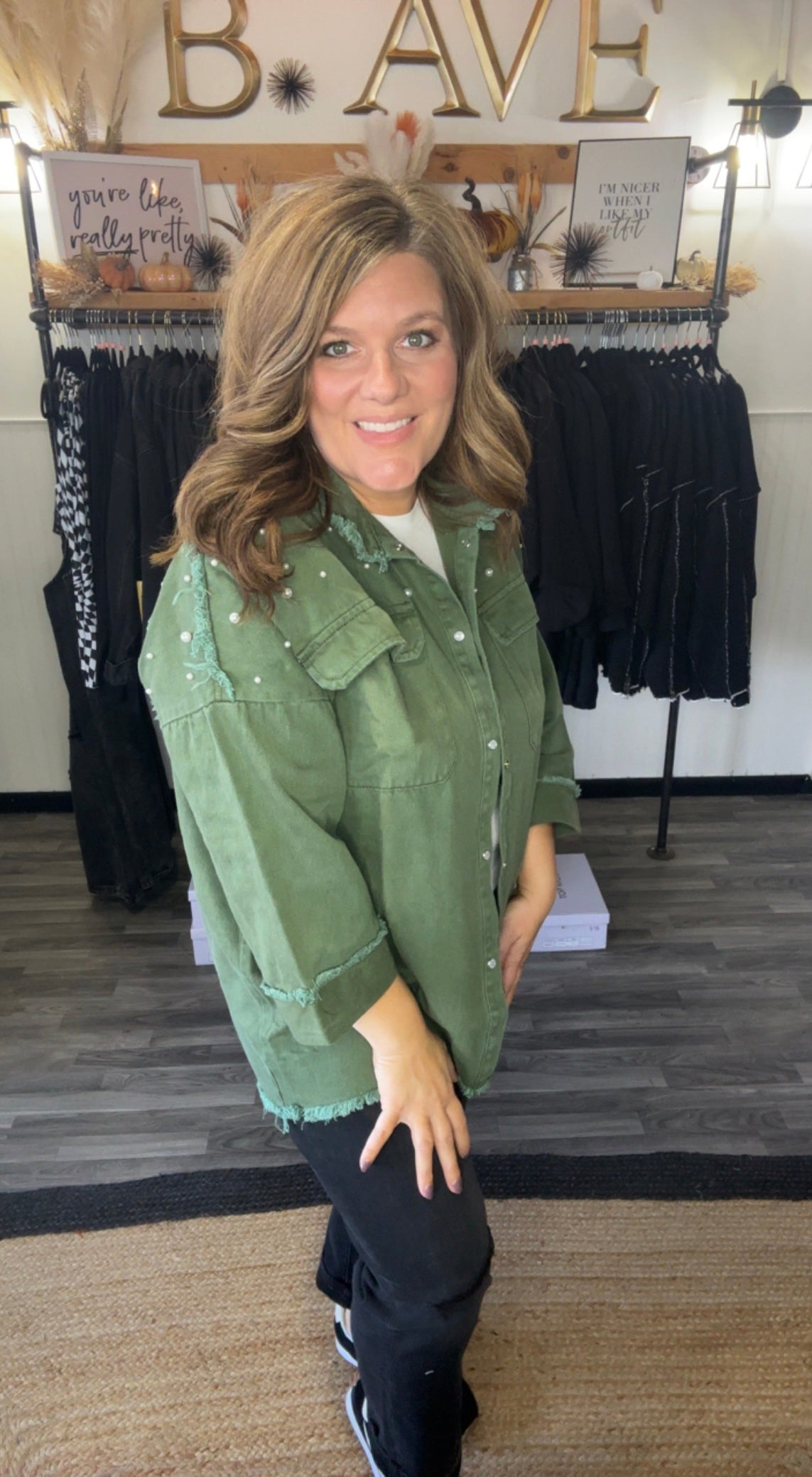 Pine Green Pearl Detail Jacket