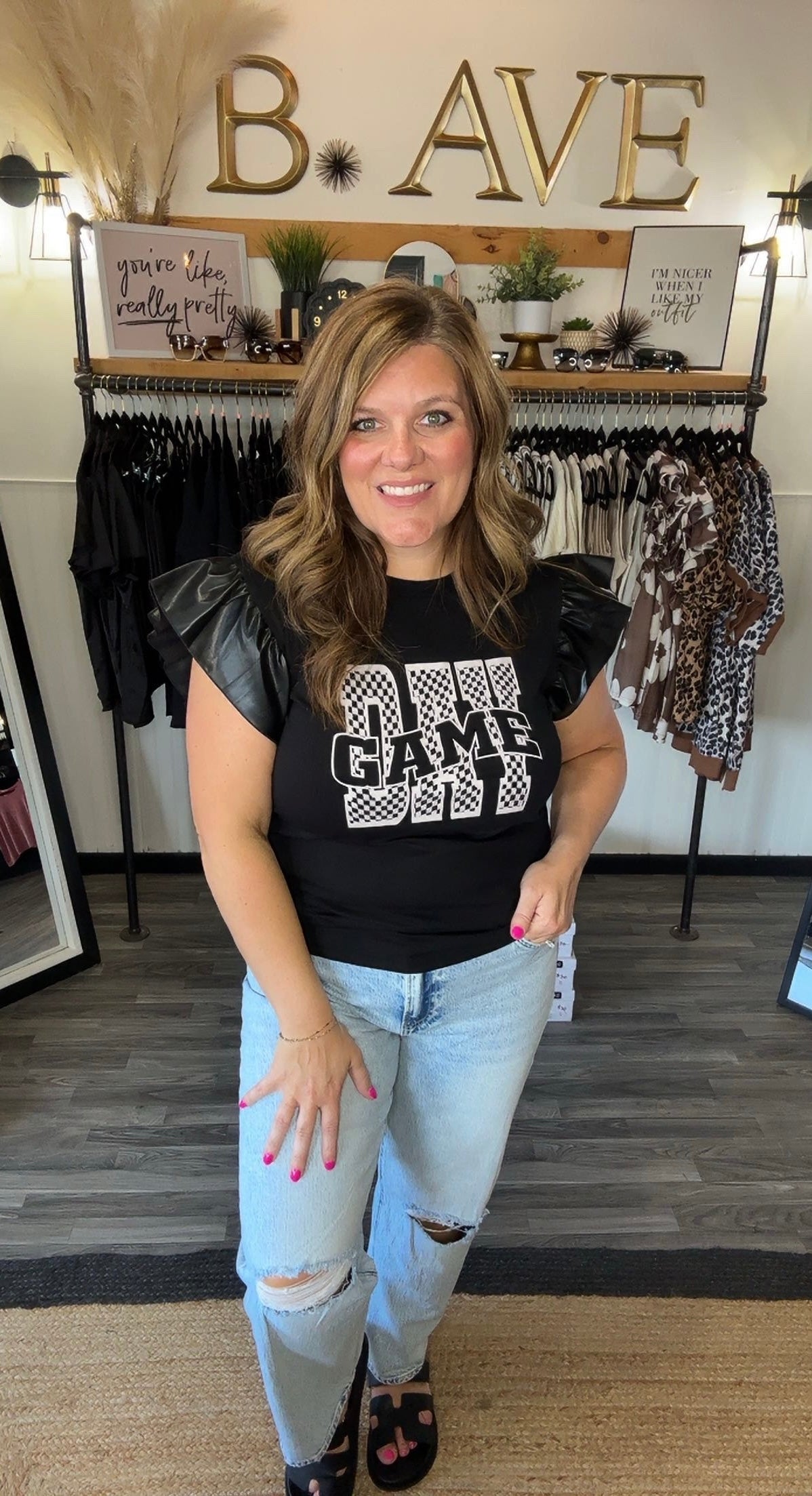 Black Leatherette Sleeve Game Day Top