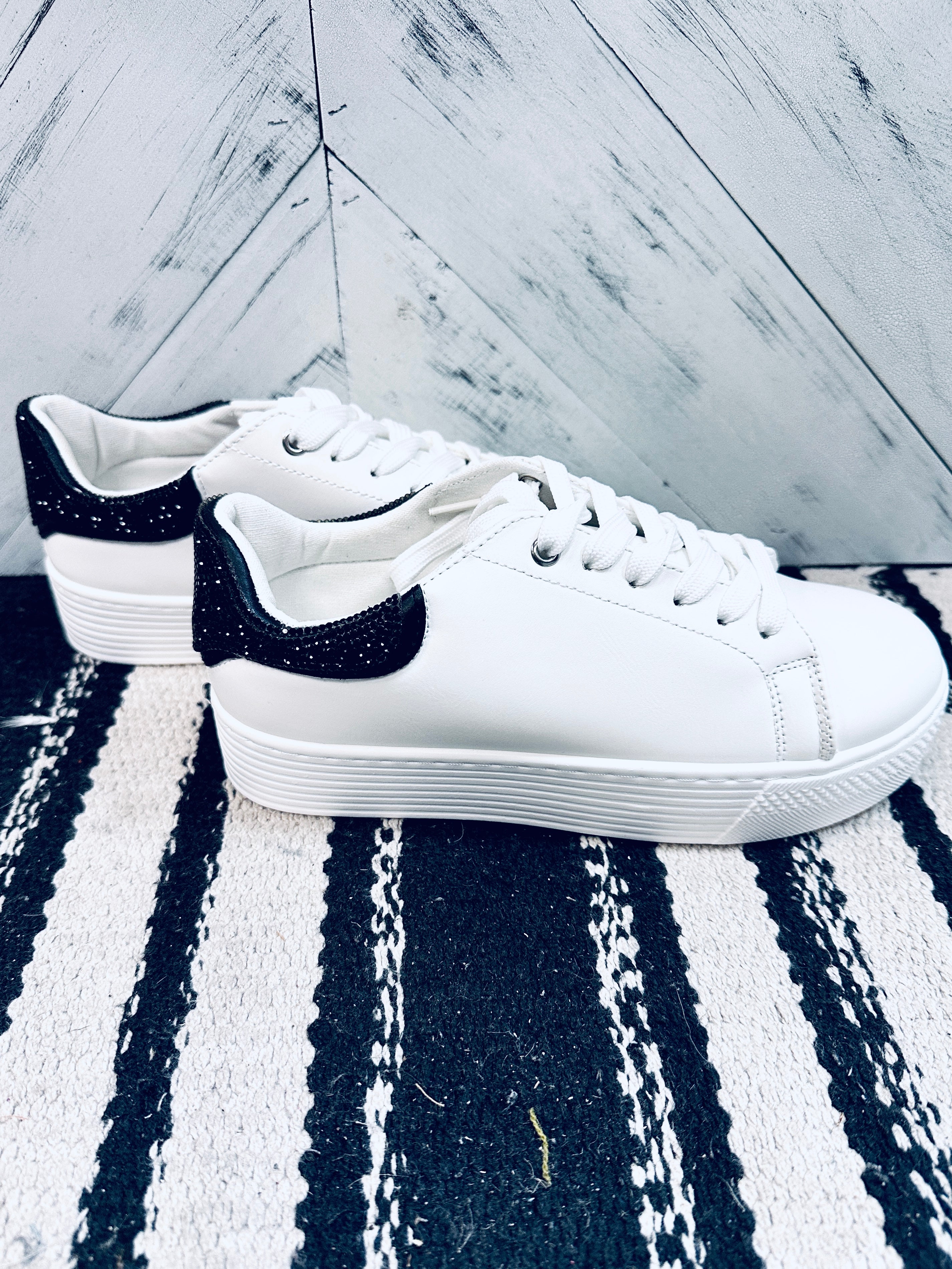 White & Black Sparkle Sneaker