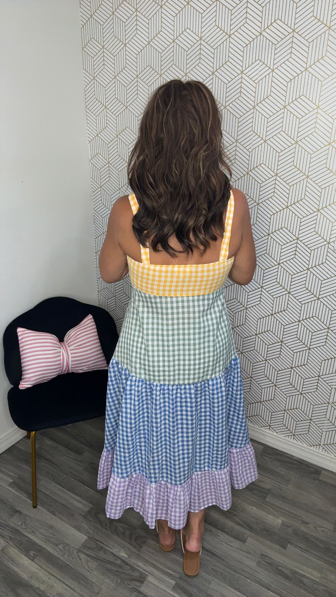 Color Block Tiered Gingham Dress
