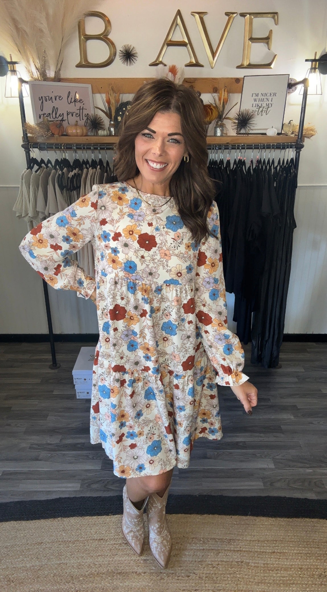 Cream Floral Tiered Dress