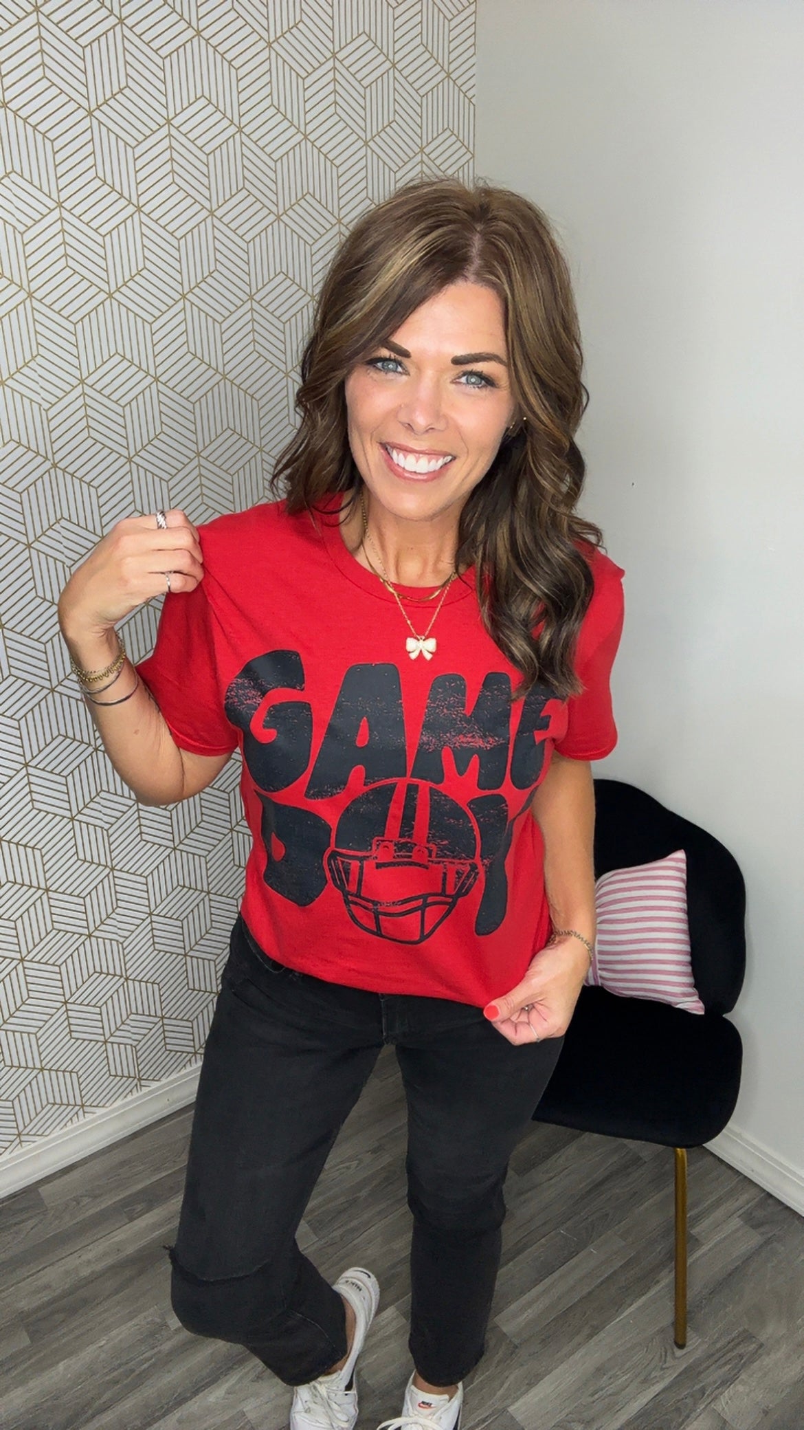 Red & Black Game Day Helmet Graphic Tee