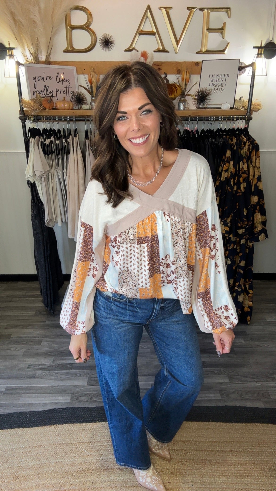 Khaki Fall Floral Top