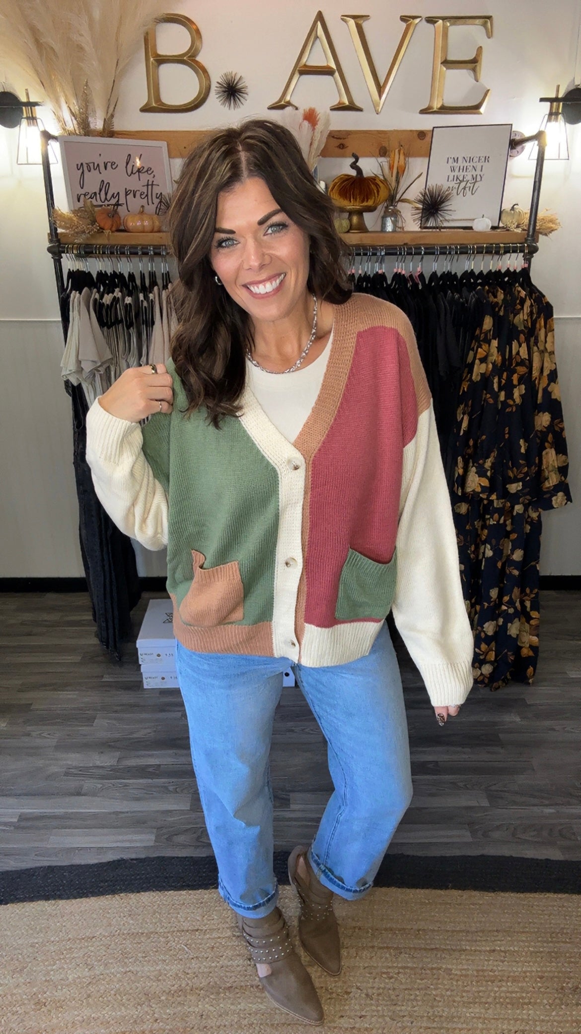 Olive & Marsala Color Block Cardigan