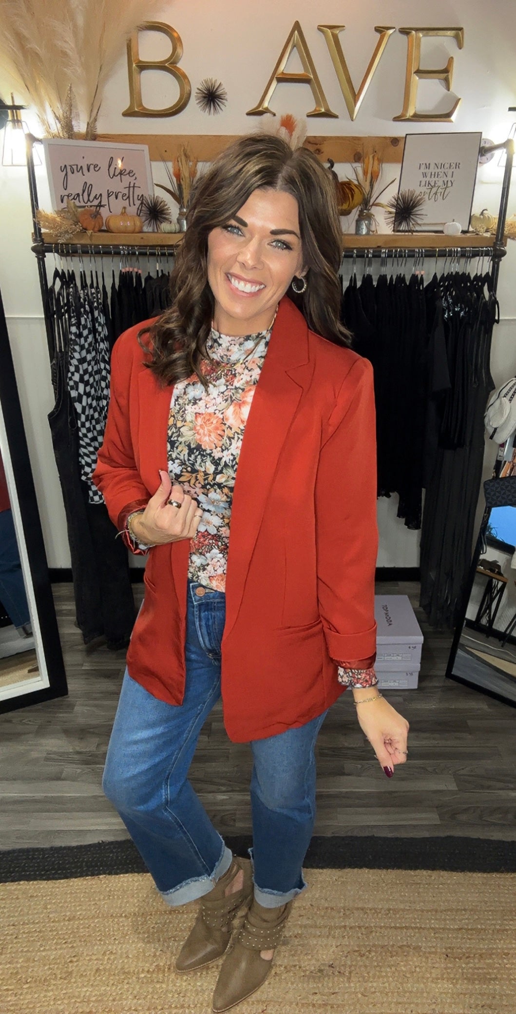 Rust Long Sleeve Open Front Blazer