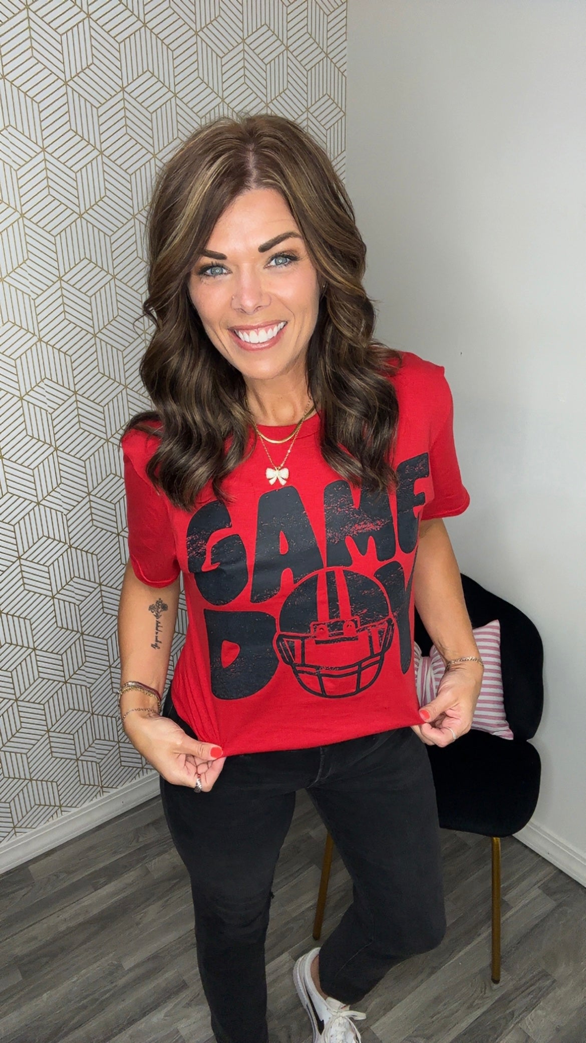 Red & Black Game Day Helmet Graphic Tee