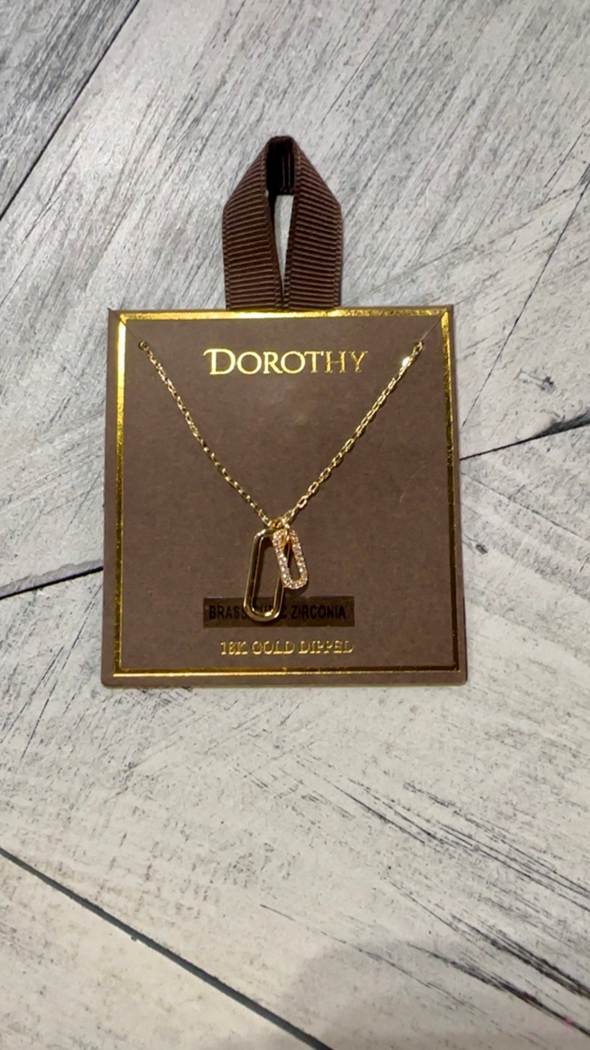 Gold Double Oblong Pendant Necklace