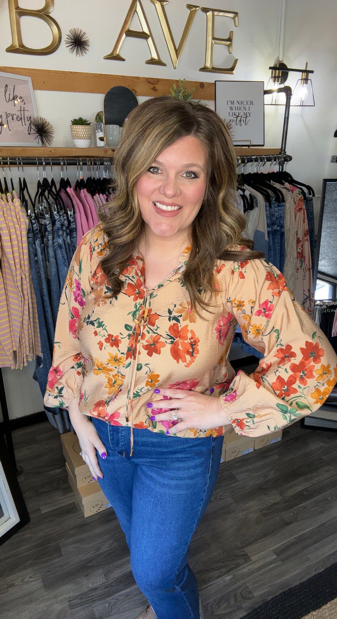 Taupe Floral Print Blouse