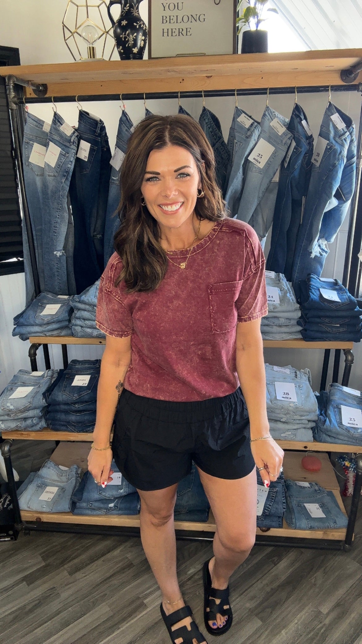 Maroon Acid Wash Pocket Tee