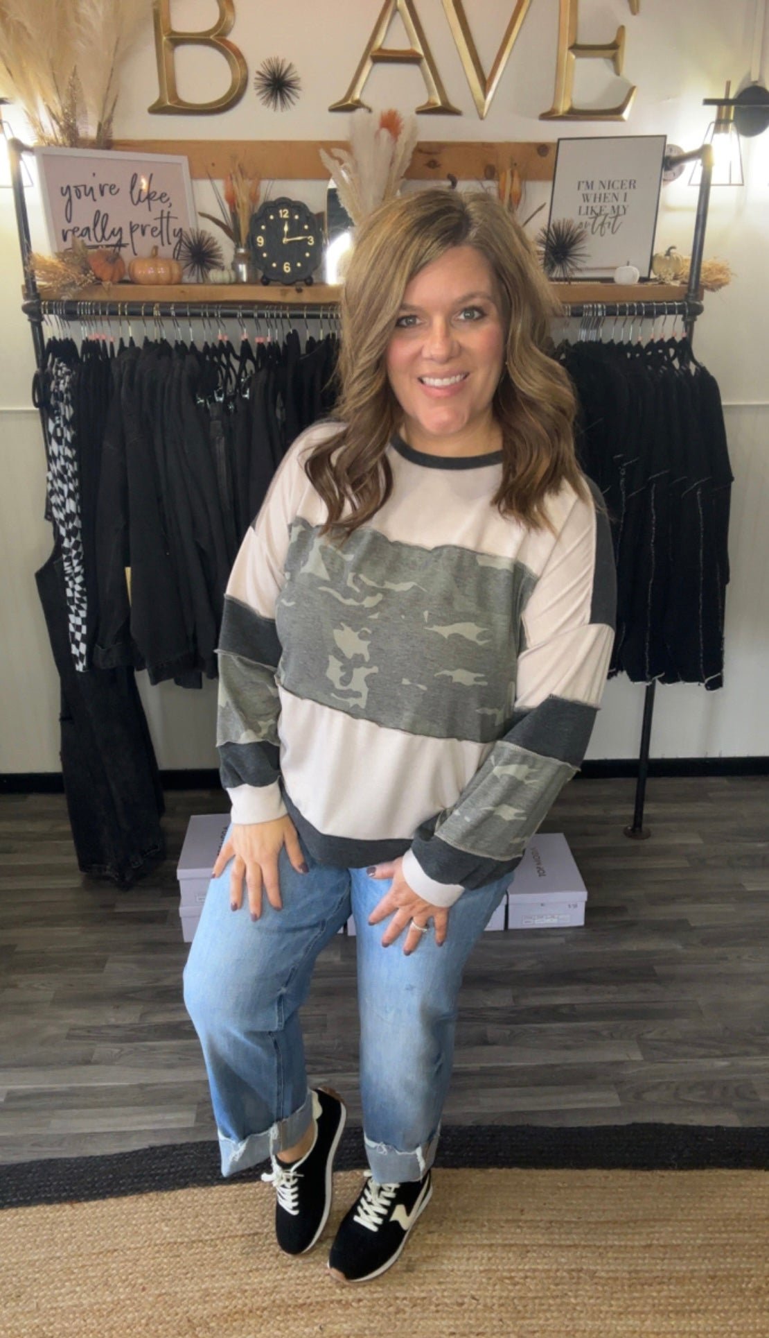 Taupe & Olive Camo French Terry Knit Top