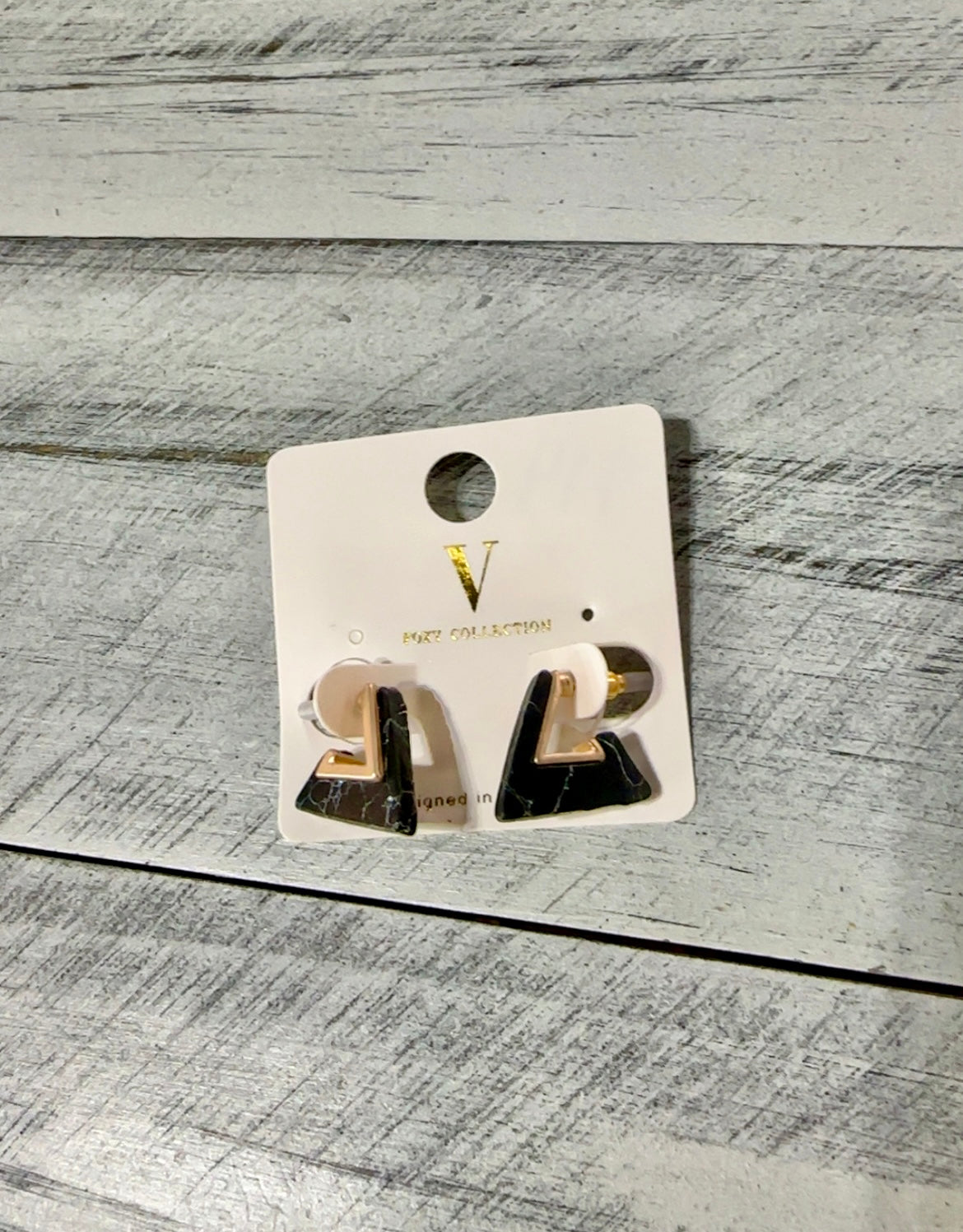 Marble Resin & Gold Triangle Stud Earrings