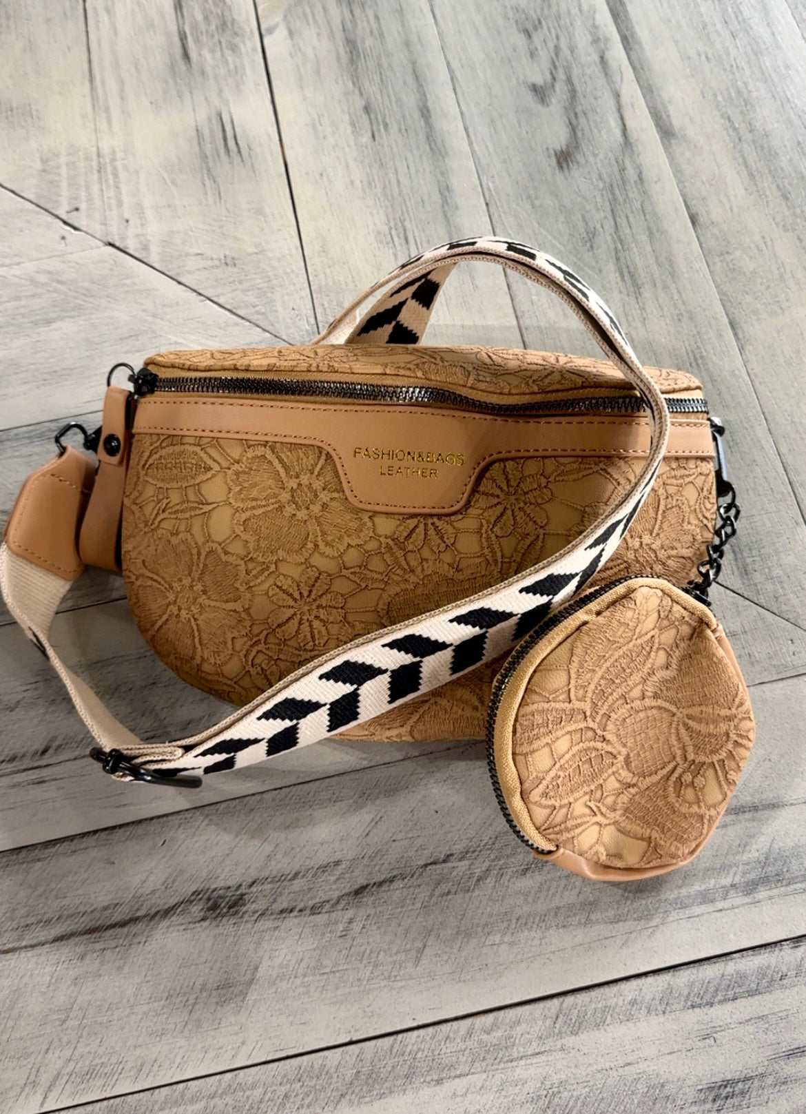 Chevron Strap Leather Shoulder Bag