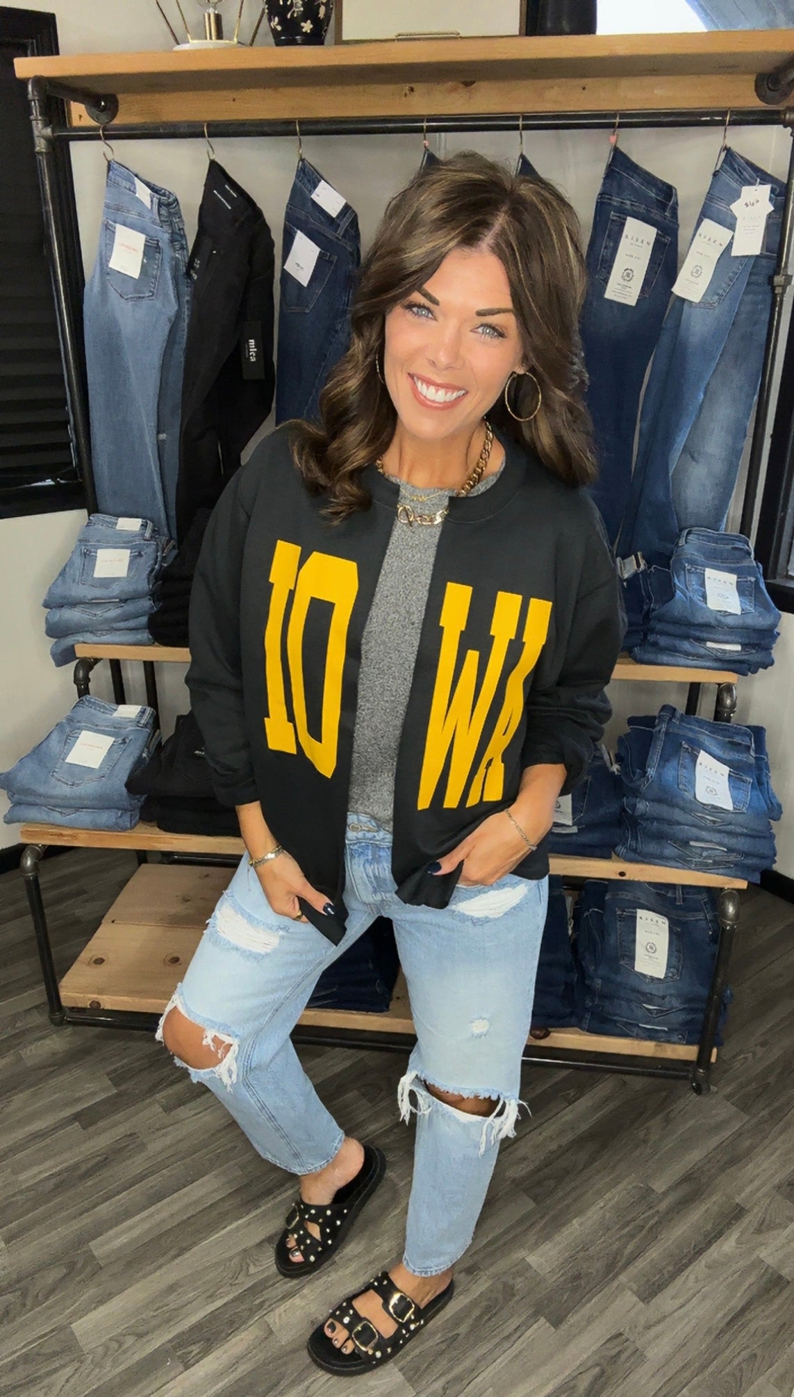 Black & Yellow Iowa Split Crewneck