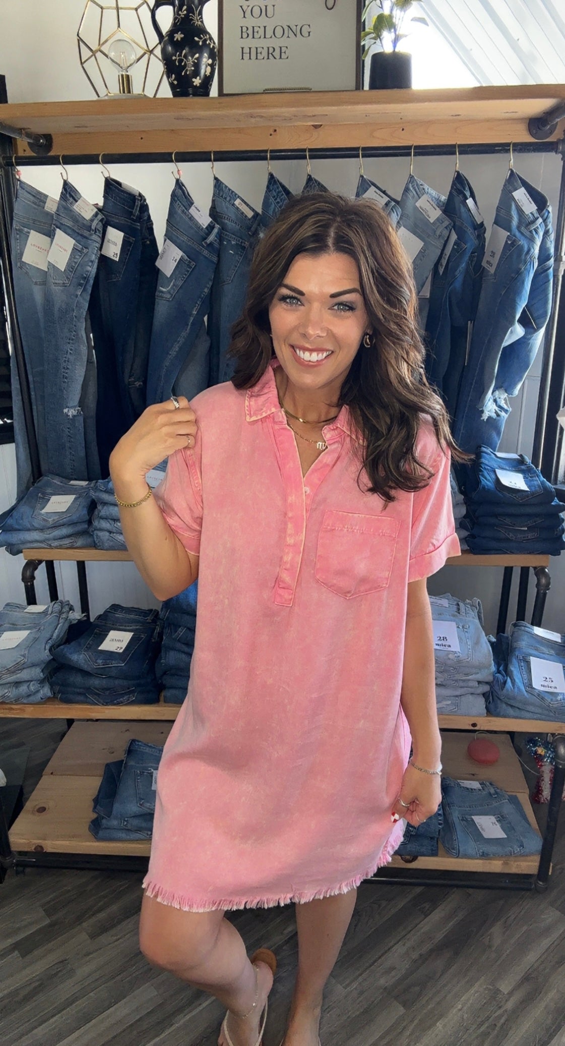 Pink Acid Wash Shirt Dress