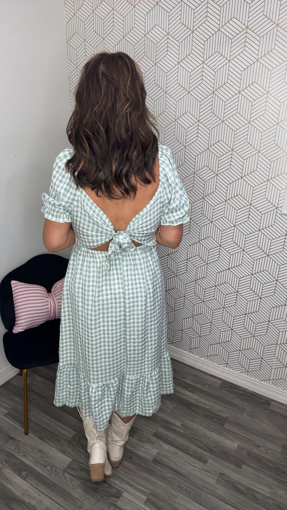 Sage Gingham Midi Dress