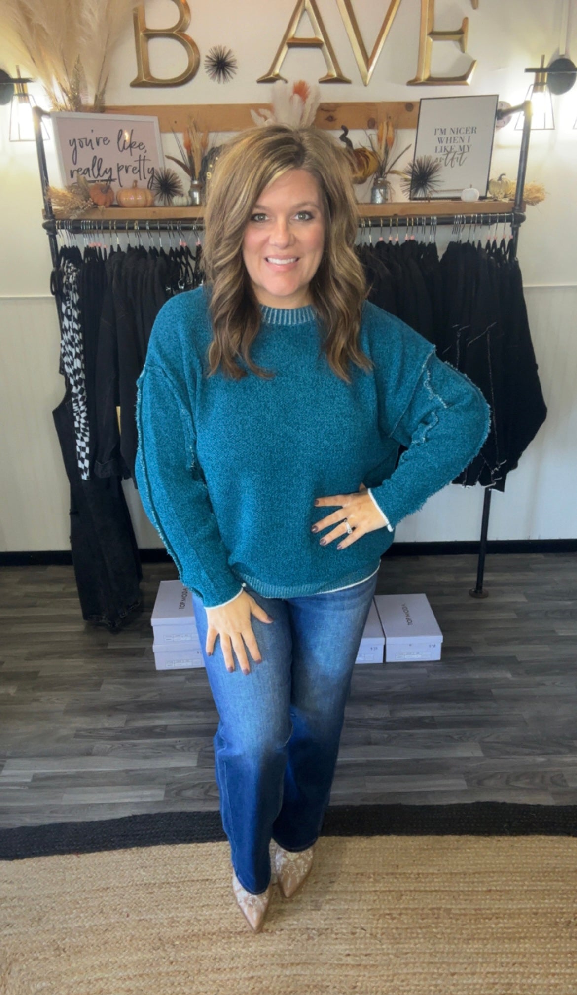 Raw Seam Round Neck Chenille Sweater