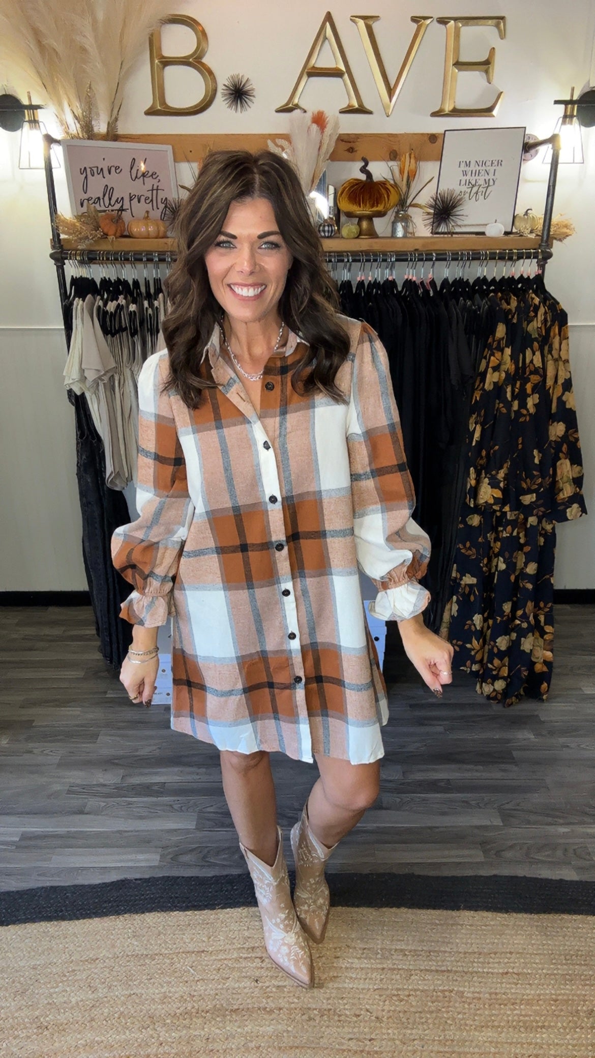 Camel & Khaki Plaid Shirt Dress