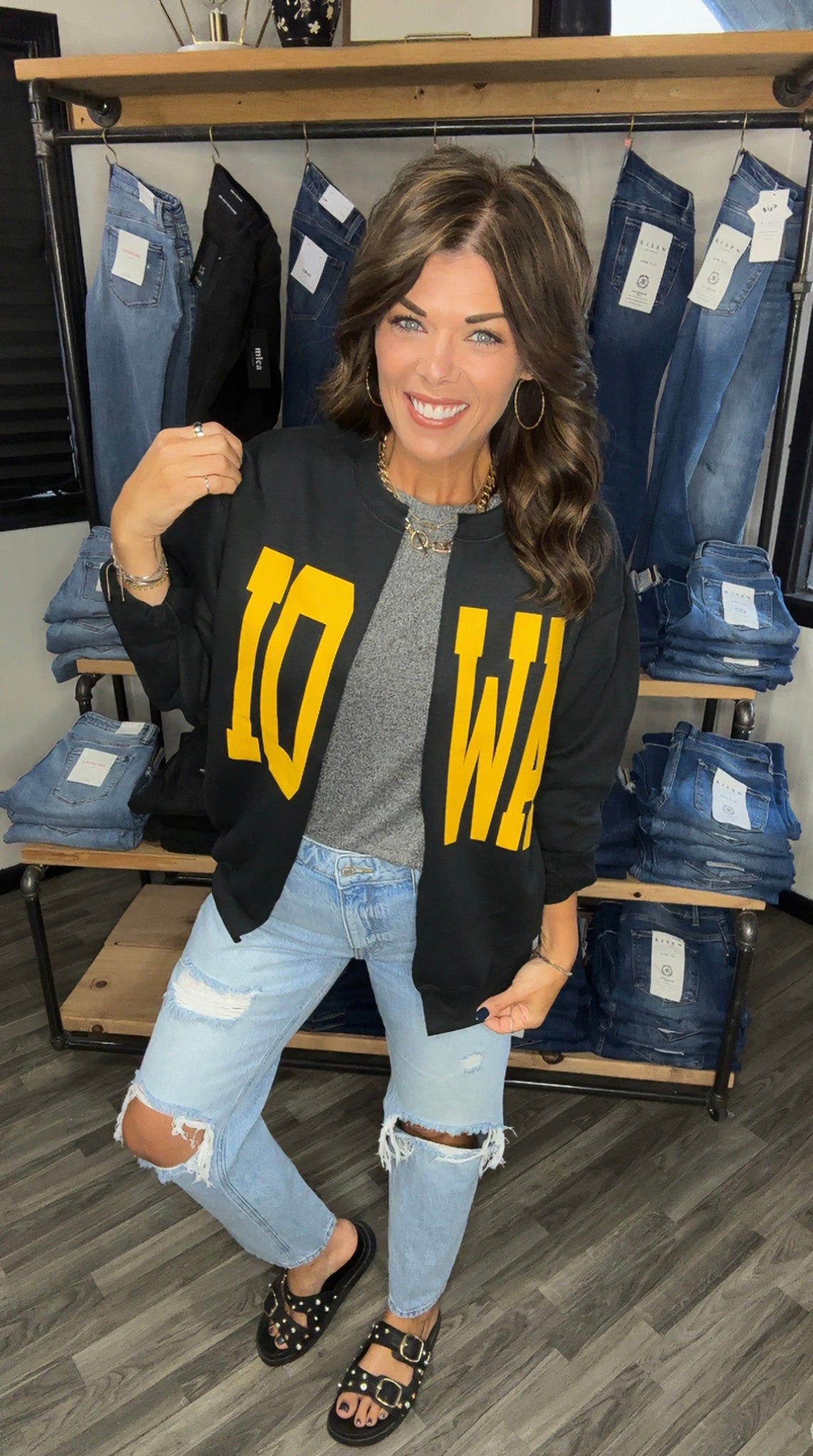 Black & Yellow Iowa Split Crewneck