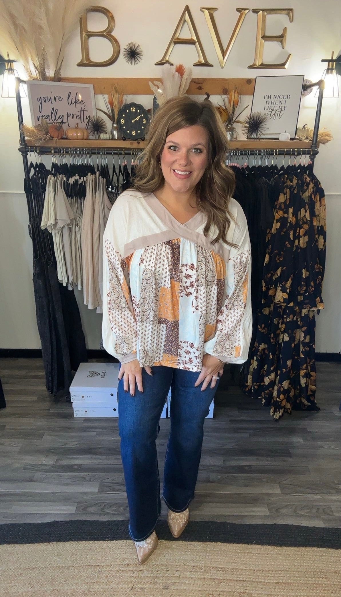 Khaki Fall Floral Top