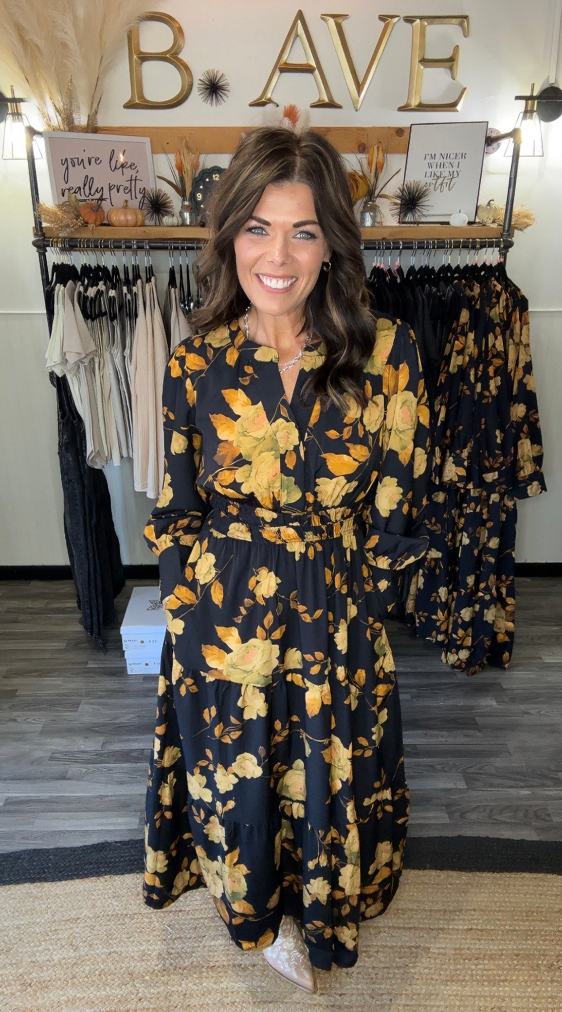 Black & Fall Floral Tiered Maxi Dress