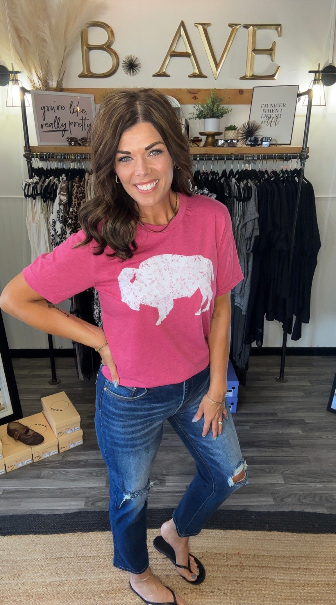 Berry Floral Buffalo Graphic Tee