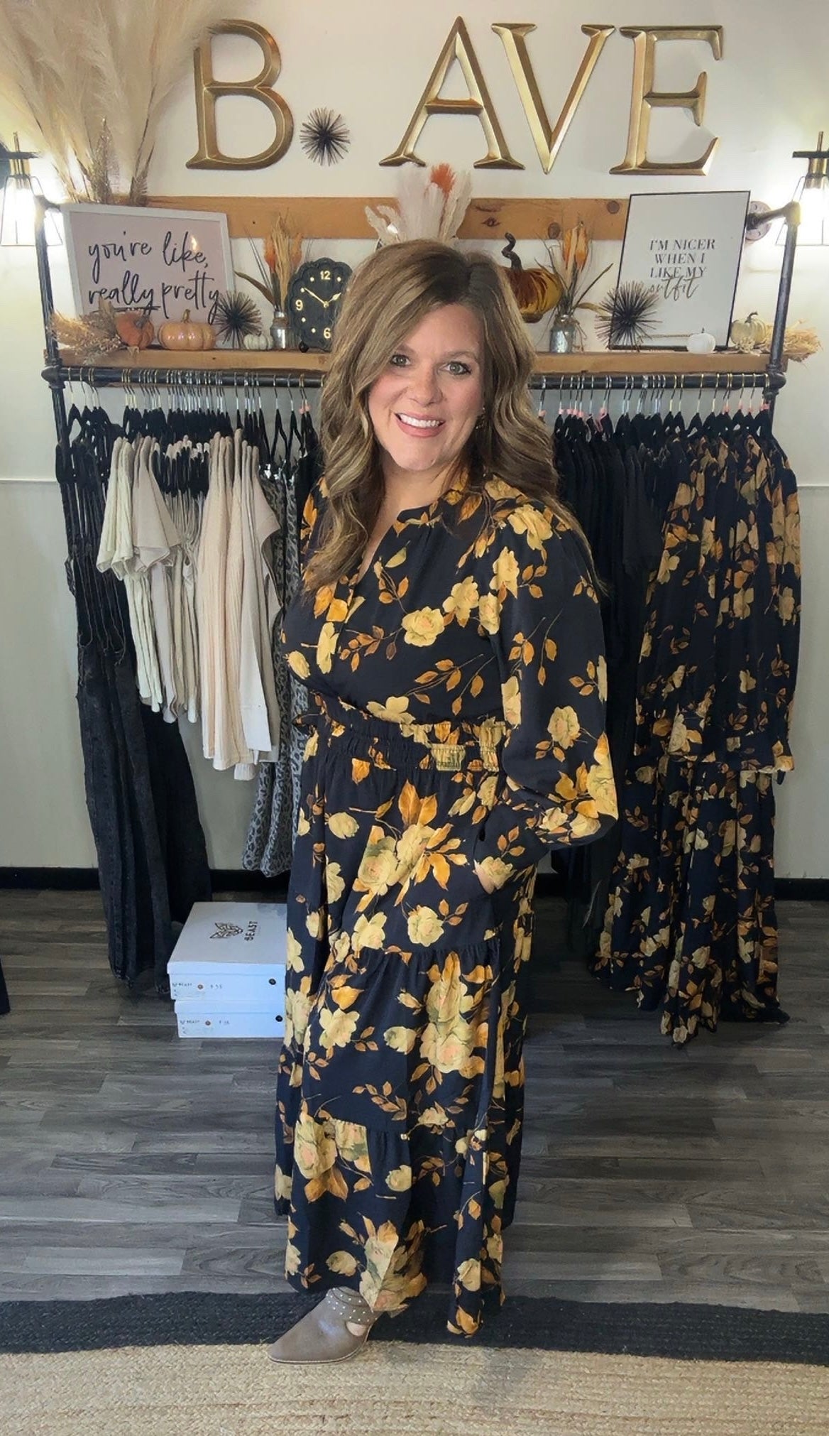 Black & Fall Floral Tiered Maxi Dress