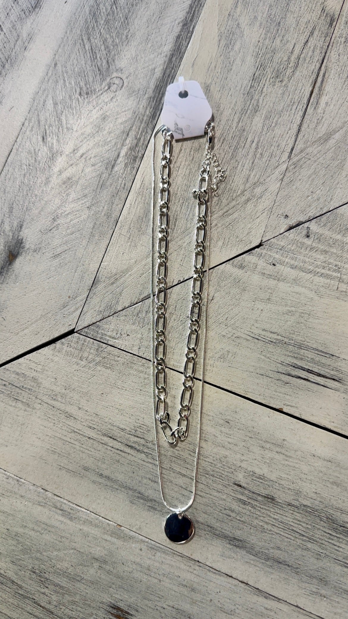 2 Layer Chain Necklace with Disc