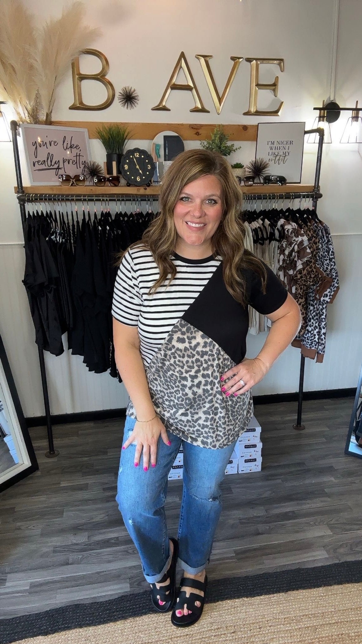 Black Stripe & Animal Print Top