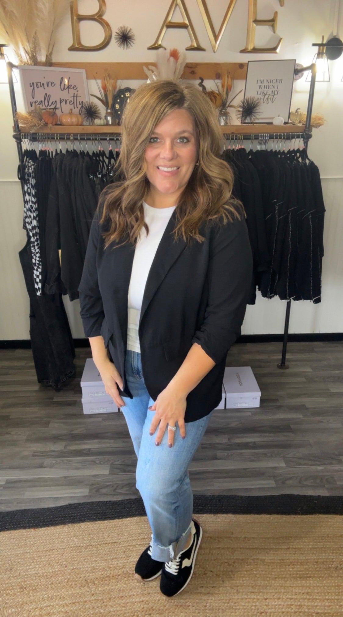 Black Lightweight Ruched Sleeve Blazer
