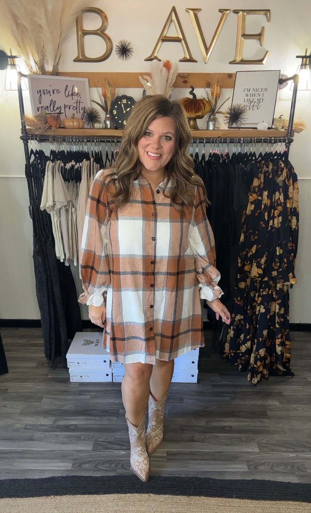 Camel & Khaki Plaid Shirt Dress
