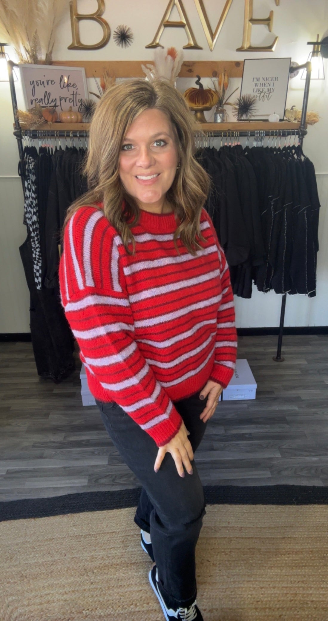 Red & Lavender Striped Knit Sweater