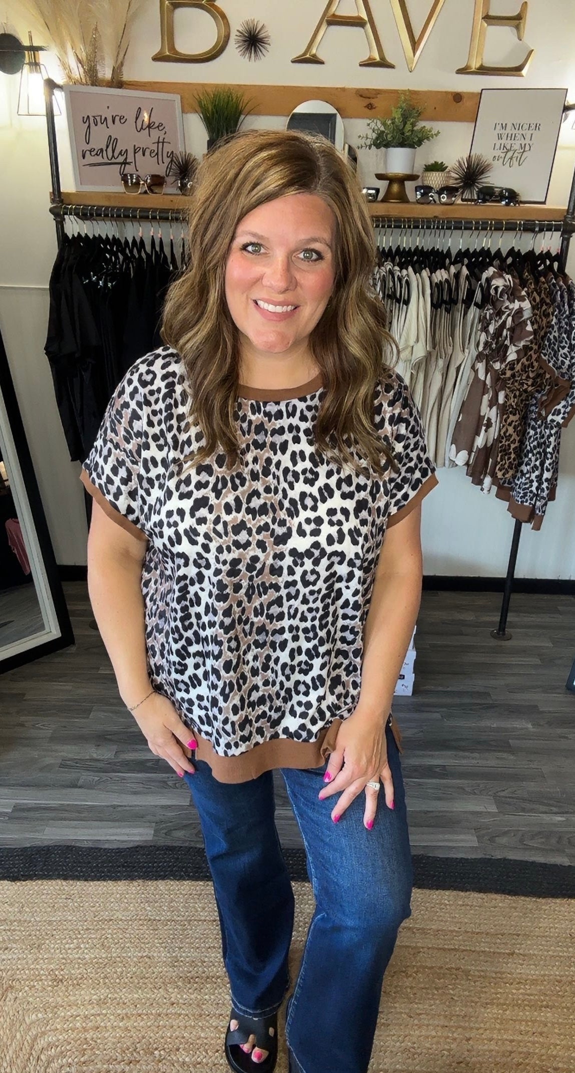 Leopard Print Contrast Trim Top