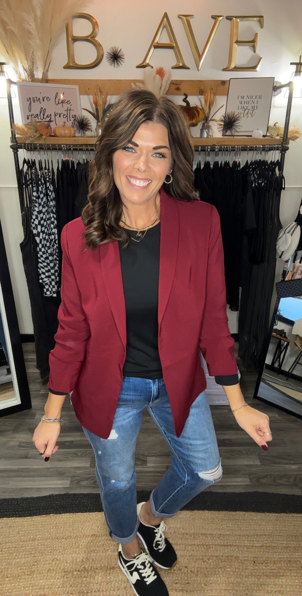 Ruched 3/4 Sleeve Classic Blazer