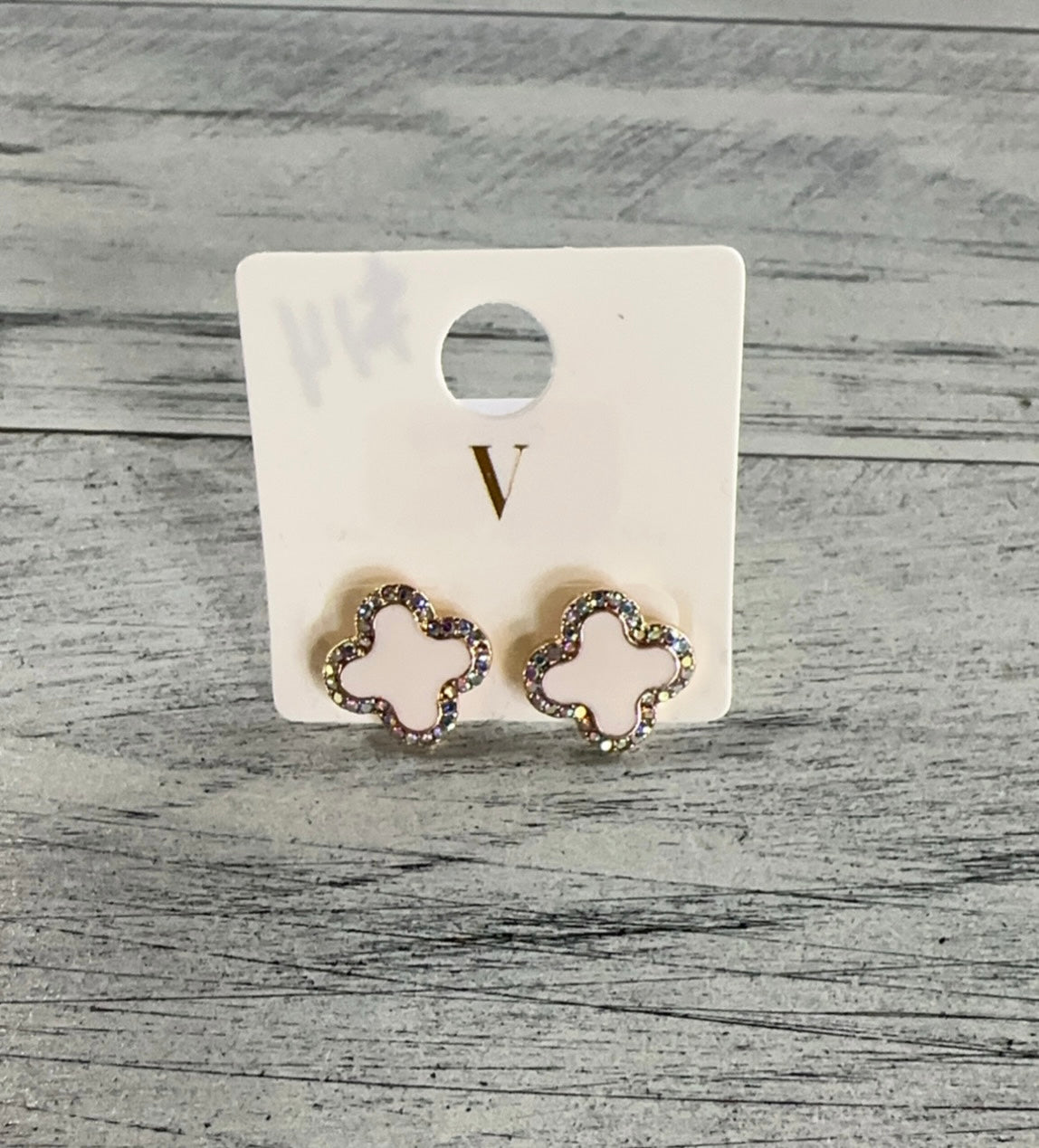 Clover & Rhinestone Stud Earrings